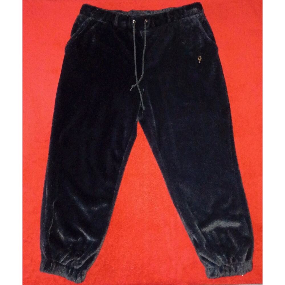 VTG Plus Size Faux Fur Black Joggers Lined Sweatpants Women 2XL Acubi Streetwear